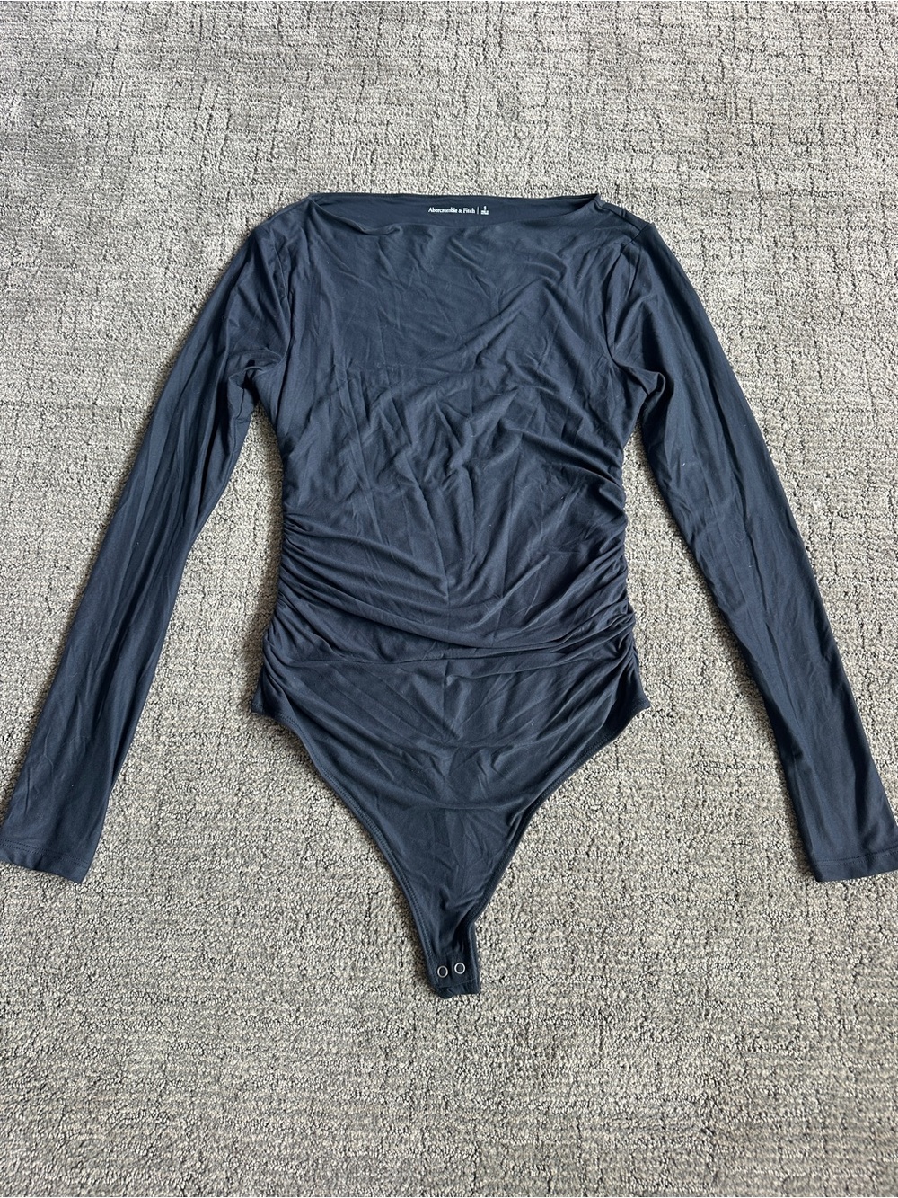 Abercrombie & Fitch Ruched Long Sleeve Bodysuit Soft Stretch Navy - S